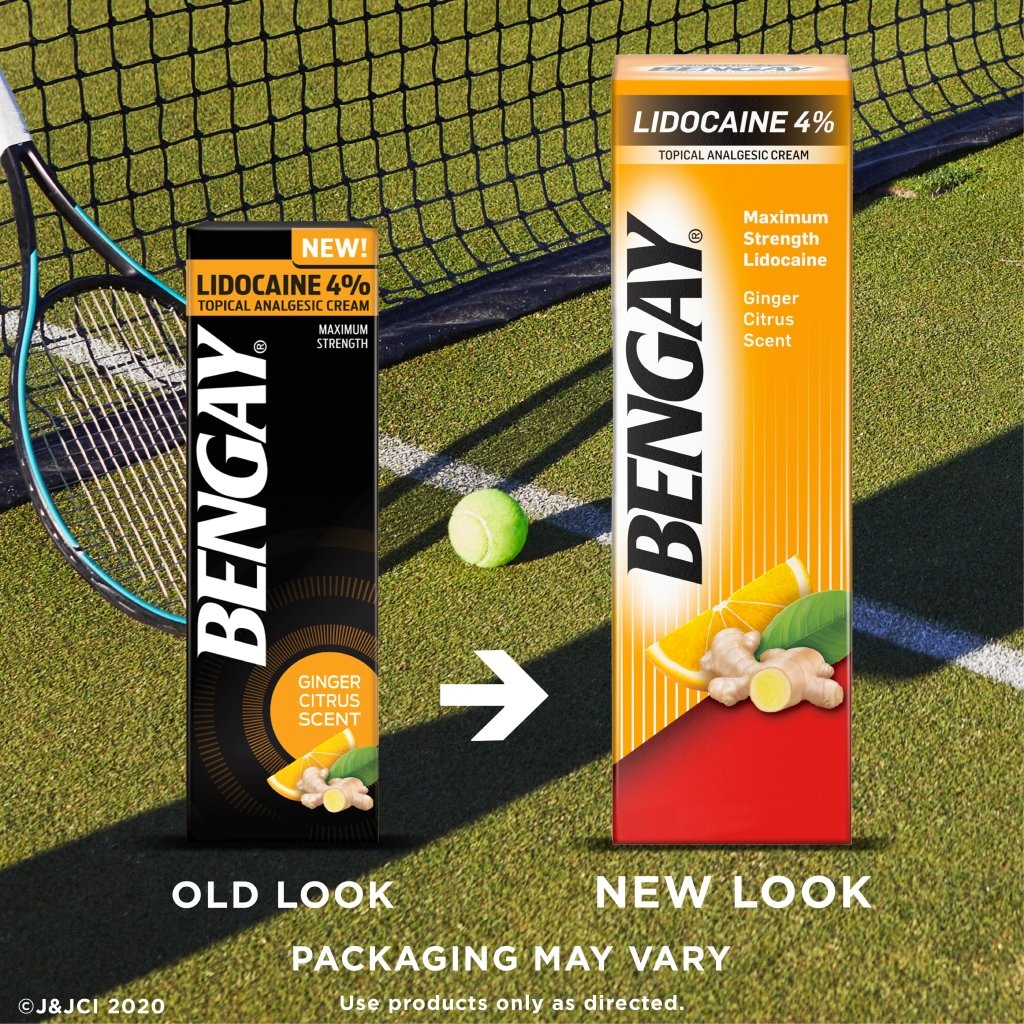 Bengay maximum strength lidocaine ginger citrus scent old versus new packaging